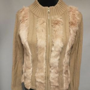 Women's Faux Fur Acrylic Zip Front Long Sleeve Sweater Size Small